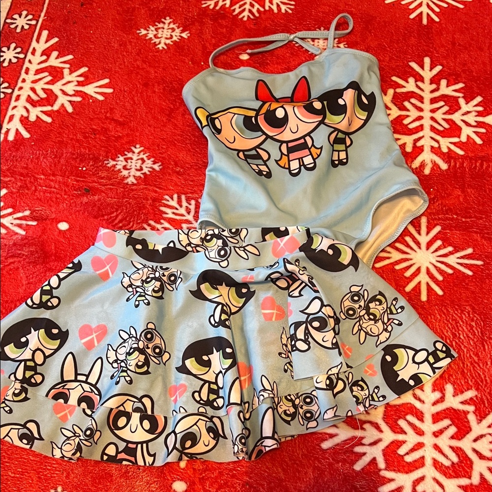 Blue Powerpuff Girls Swimsuit and Skirt Set